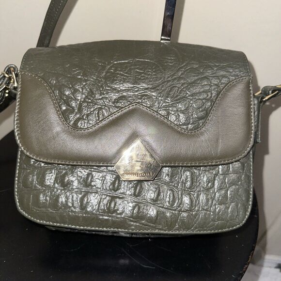 Zamponi DIAMONTE Italian Croc Embossed Premium Leather Bag Handcrafted Olive - Picture 2 of 8
